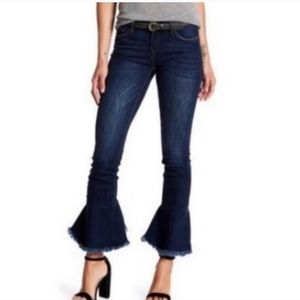 BlankNYC Ruffle Flare Cropped Frayed Jeans